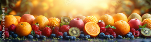 fresh fruits paradise. vibrant colors  such as shades of orange  yellow  and green  to represent the variety of fresh fruits in the Jam. images of nature  exotic fruits  and sunny skie  Generative AI