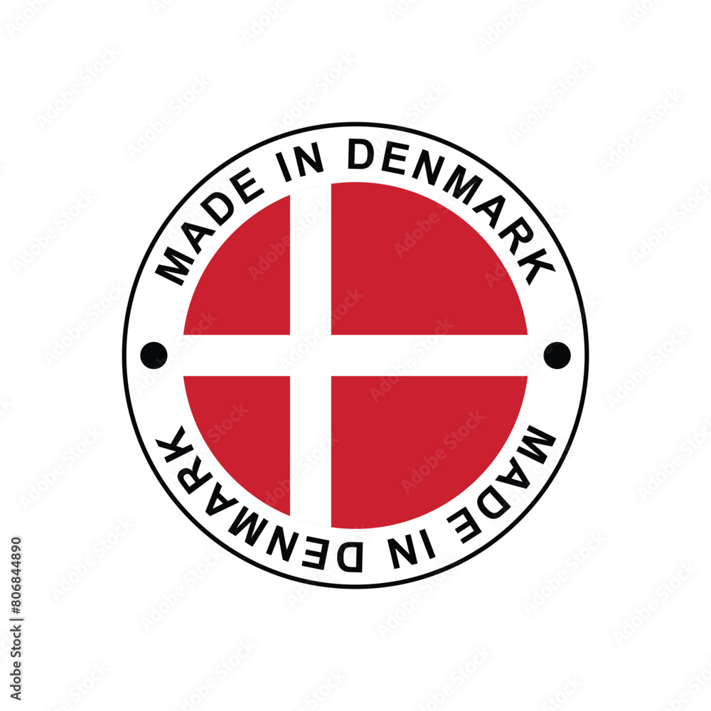 Made in Denmark Stamp in circle with flag Vector template on white background Made in Denmark Stamp in circle with flag Vector template on white background
