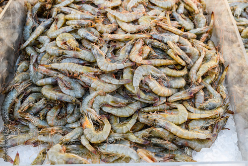 Raw shrimps for sale at the street market