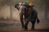 Elephant with hindu pandit walking