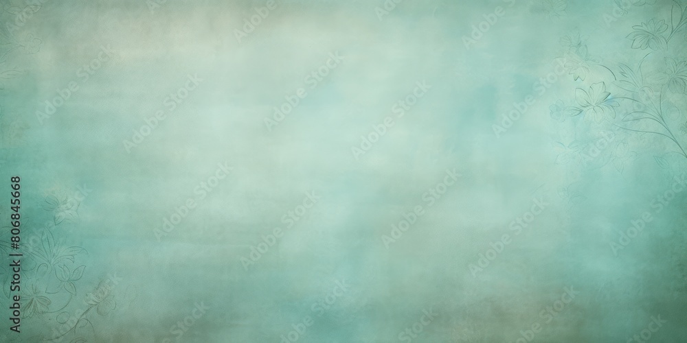 Teal soft pastel color background parchment with a thin barely noticeable floral ornament, wallpaper copy space, vintage design blank copyspace