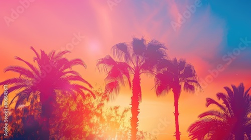 A breathtaking sunset scene with palm trees in the foreground  the sun setting in the background  casting a warm glow on the sky and creating a peaceful atmosphere AIG50