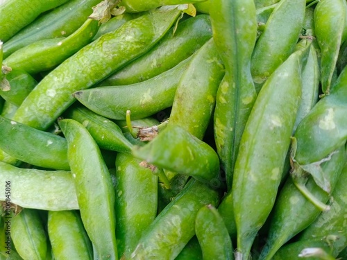 Closeup of Green peas on the market