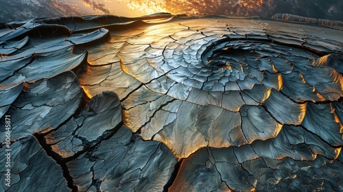 The image is showing abstract cracked earth with glowing lava. photo