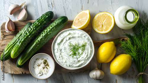 Fresh, Wholesome Ingredients for Traditional Tzatziki Sauce Preparation