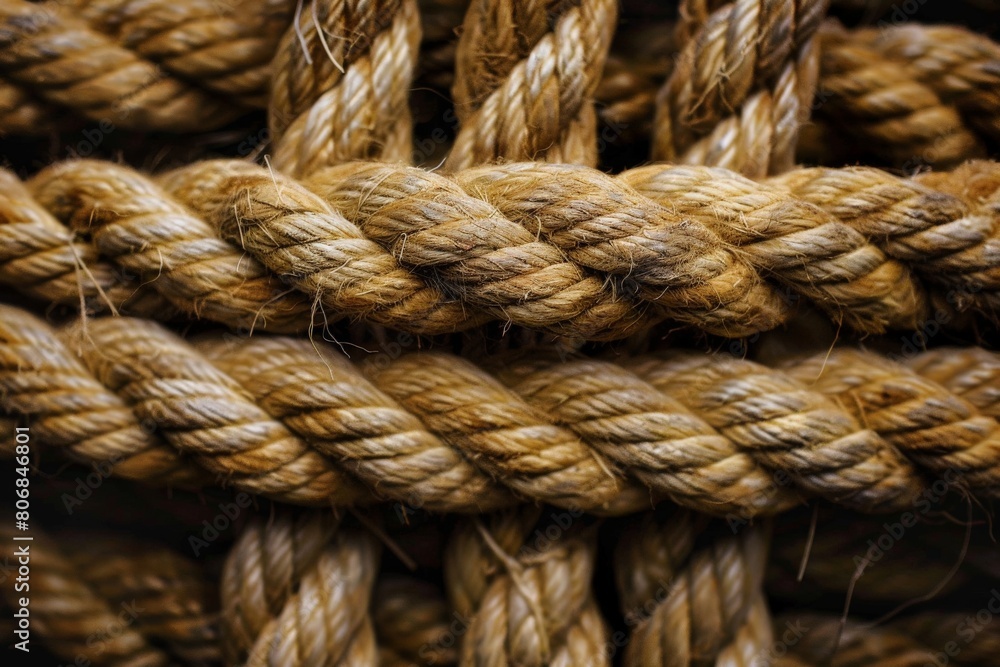 Close-Up of Rope on Black Background for a Textured Photo or Design Element. Beautiful simple AI generated image in 4K, unique.