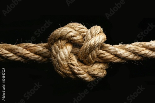 Close-up of a heart-shaped knot in a sturdy rope against a blurred background.. Beautiful simple AI generated image in 4K, unique.