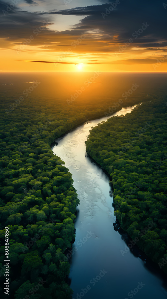Fototapeta premium Aerial view of rainforest and river