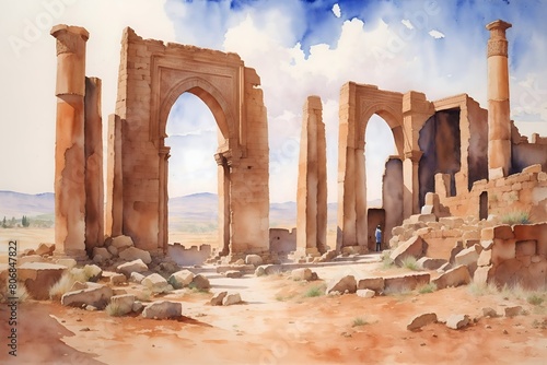 Timgad, Batna Algeria Country Landscape Illustration Art photo