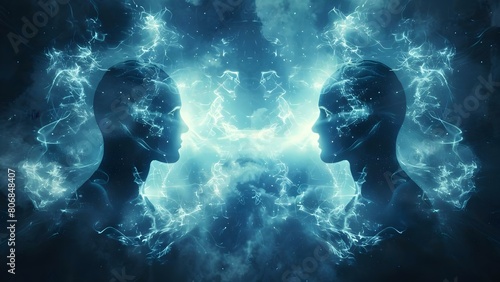 Deep meditation can create a spiritual bond between two people through telepathic communication. Concept Spiritual Bond, Deep Meditation, Telepathic Communication, Mind-Body Connection photo