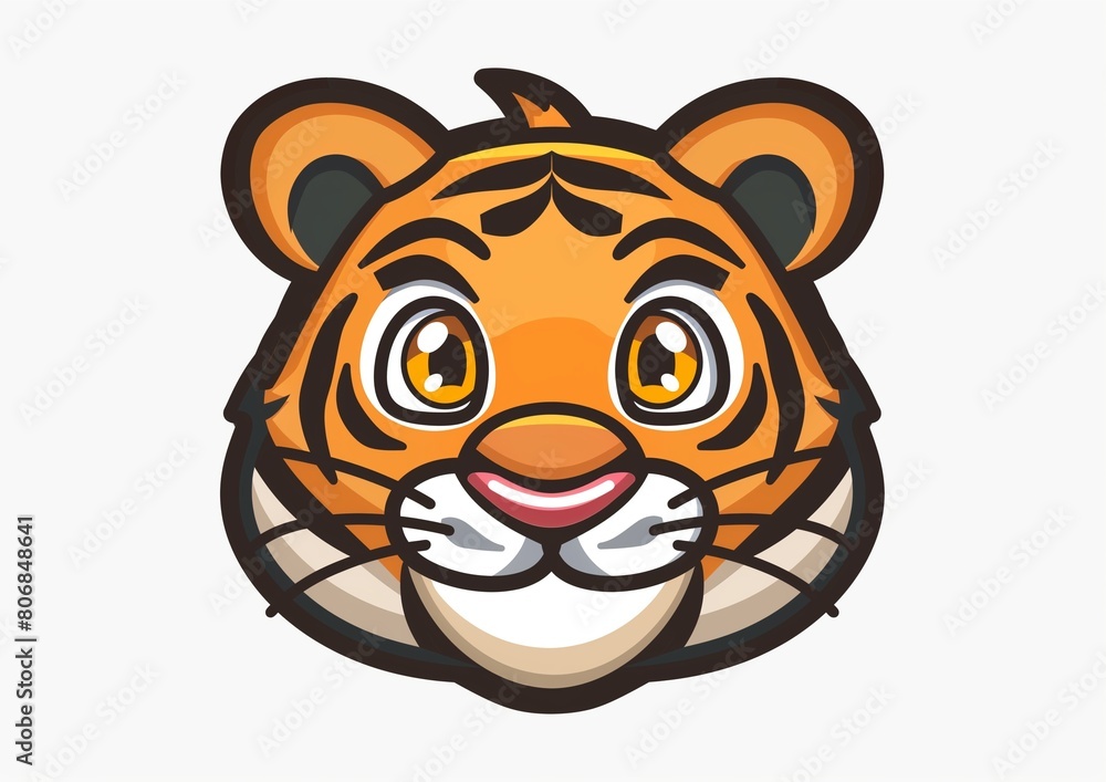 Cute Cartoon Tiger Face Illustration with Big Eyes and Smile Cute Cartoon Tiger Face Illustration with Big Eyes and Smile