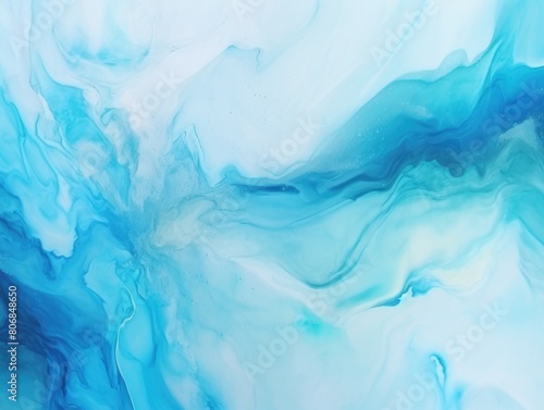 Turquoise background abstract water ink wave, watercolor texture blue and white ocean wave web, mobile graphic resource for copy space text 