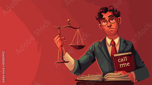 Young judge with law book and justice scales showing