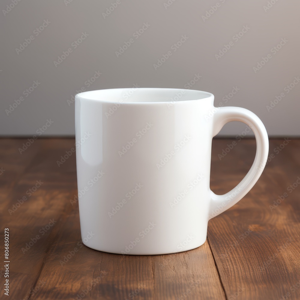 White coffee mug with a blank side for design, set in a minimalist setting with a warm, inviting tone. White coffee mug with a blank side for design, set in a minimalist setting with a warm, inviting tone.
