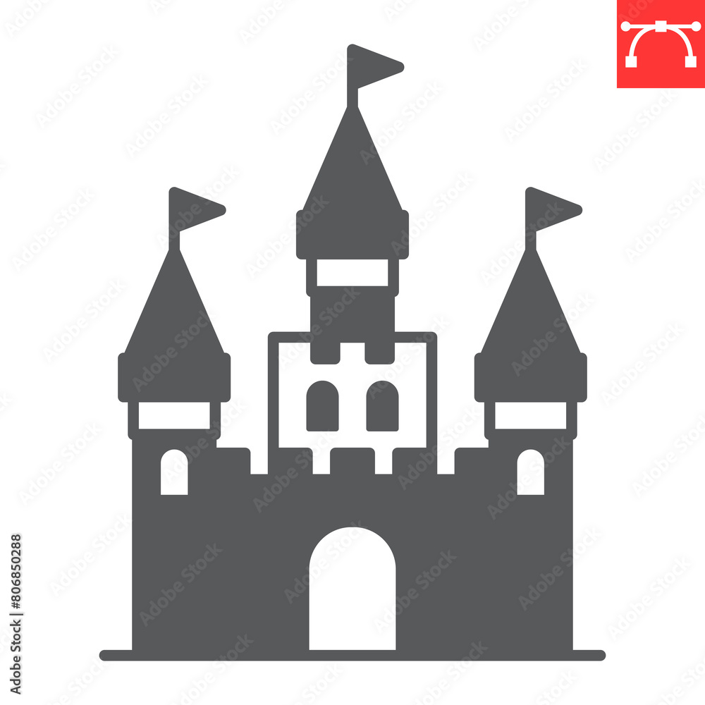 Castle glyph icon, building and architecture , fairytale palace vector icon, vector graphics, editable stroke solid sign, eps 10.