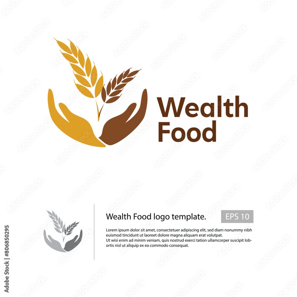 Wealth food with flat wheat vector and flat hand shape in the below, that suitable for your healthy food company. Wealth food with flat wheat vector and flat hand shape in the below, that suitable for your healthy food company.