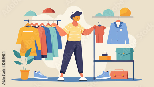 A versatile thrift store fashion blogger trying on different styles and experimenting with different trends showcasing the endless possibilities of. Vector illustration