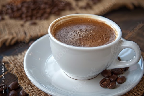 Red cup of cappuccino and chocolate on the table close-up. Food photo.. Beautiful simple AI generated image in 4K, unique.