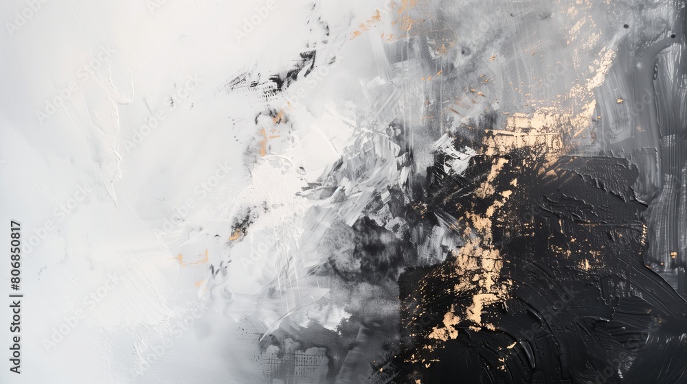 Abstract black, white and gold painting art with brush strokes in the style of abstract expressionism. Abstract black, white and gold painting art with brush strokes in the style of abstract expressionism.