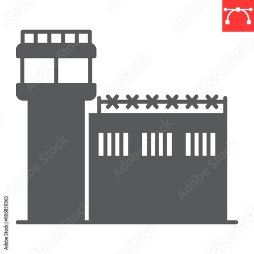 Prison glyph icon, building and architecture , jail vector icon, vector graphics, editable stroke solid sign, eps 10.