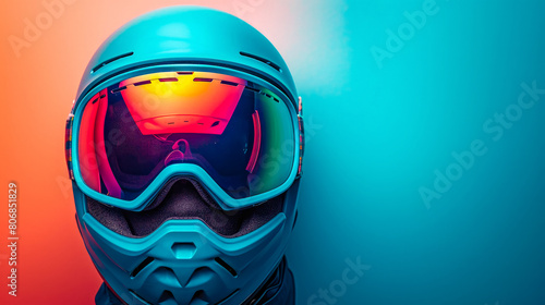 vibrant and reflective snowboarding goggles next to a matching protective helmet