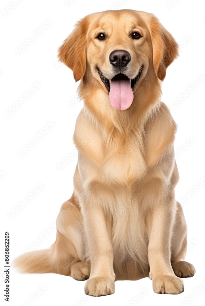 PNG  Smiling golden retriever sitting mammal animal.