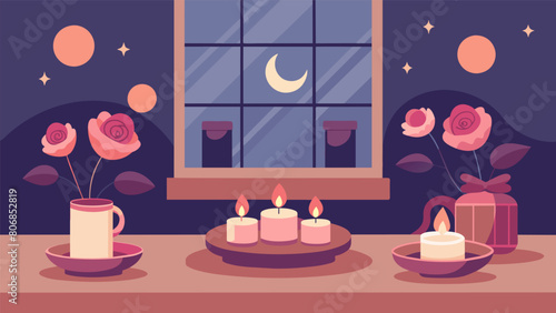 The gentle flicker of tea lights p around the room their sweet scents of rose and vanilla creating a sense of tranquility and comfort..