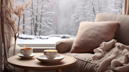 Photo a cup of tea in the living room is a winter