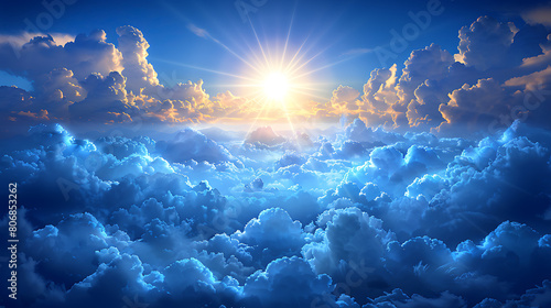 Beautiful white clouds with sunlight on blue sky