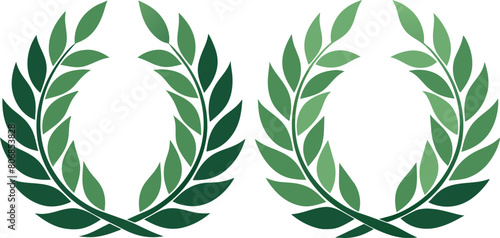 The image shows two green laurel wreaths, a traditional symbol of victory, achievement, and honor.  The wreaths are intertwined and form a circle, representing completeness and success.