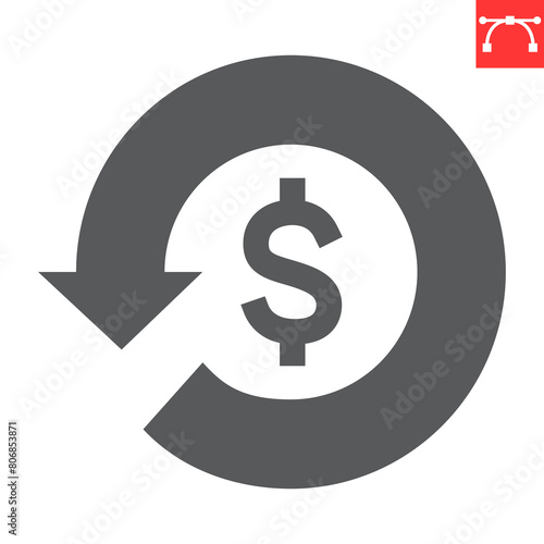 Refund glyph icon, payment method and finance, cashback vector icon, vector graphics, editable stroke solid sign, eps 10.