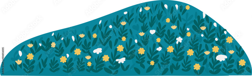 Mountain with flowers illustration on transparent background.
Mountain with flowers illustration on transparent background.