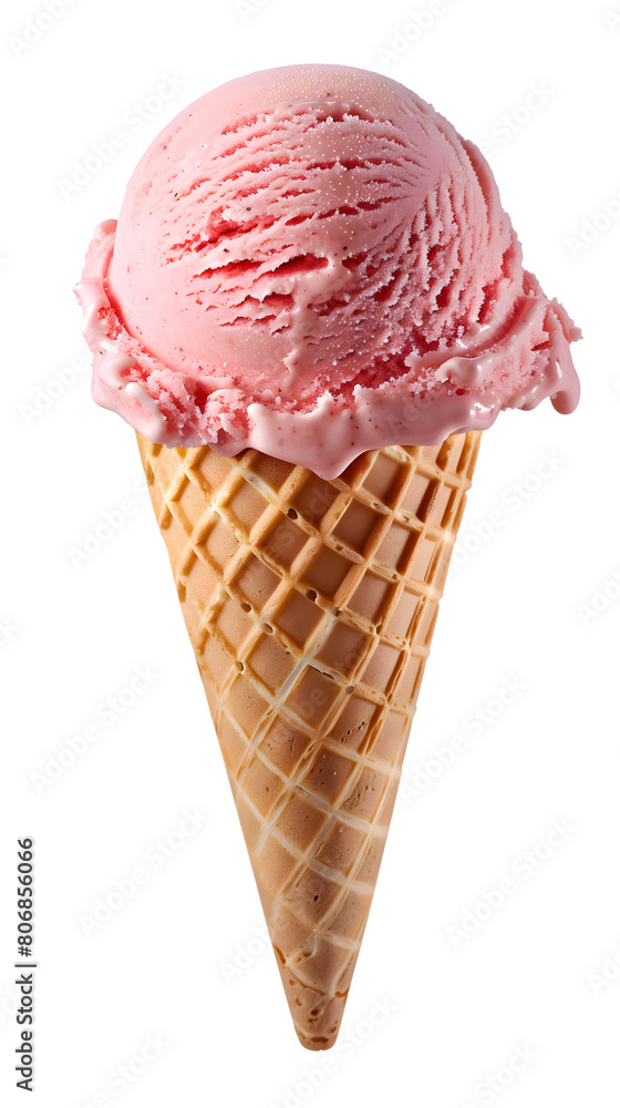Strawberry Ice Cream on Waffle Cone Transparent Background Strawberry Ice Cream on Waffle Cone Transparent Background