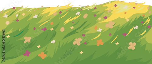 Mountain with flowers illustration on transparent background.
