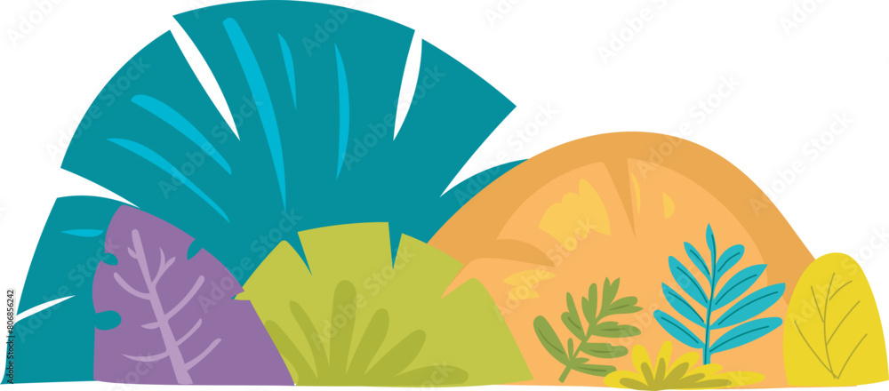 Naklejka premium Cartoon colorful bushes illustration on transparent background. 