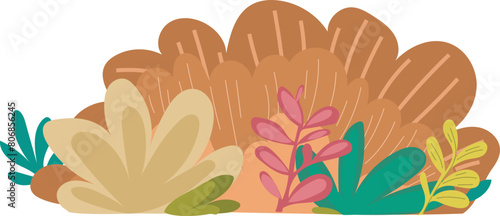 Cartoon brown bush illustration on transparent background.
