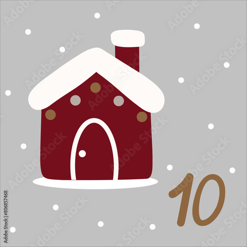 Christmas illustration with cozy house, home. Christmas Advent Calendar 25 hand drawn cards is a December countdown calendar vector illustration, Сhristmas eve creative winter set with numbers