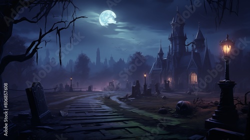 A serene fog-shrouded cemetery at twilight