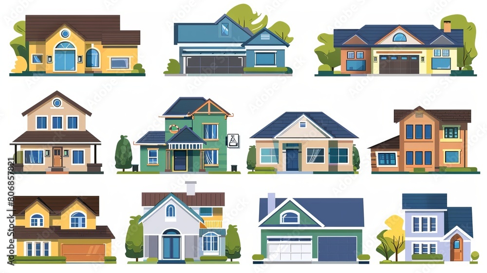 A set of various urban and suburban house designs, provided as vector illustrations A set of various urban and suburban house designs, provided as vector illustrations