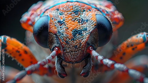 Extreme Close-Up Macro Portrait of a Weevil's Intricate Facial Features and Exquisite Textural Details
