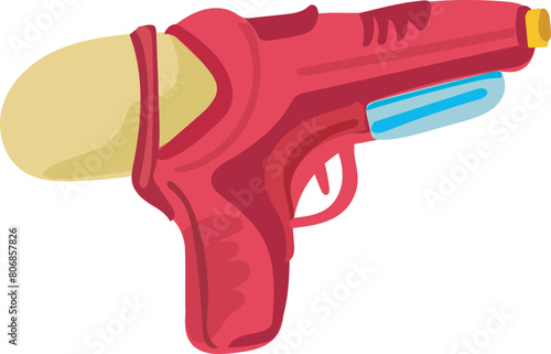 Cartoon water gun illustration on transparent background.

