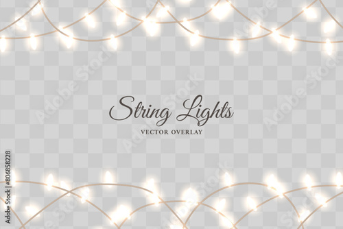 Twinkling fairy string lights overlay light background