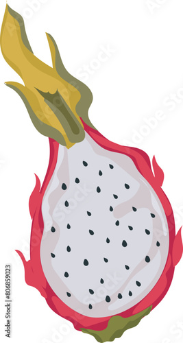 Cartoon dragon fruit illustration on transparent background.
