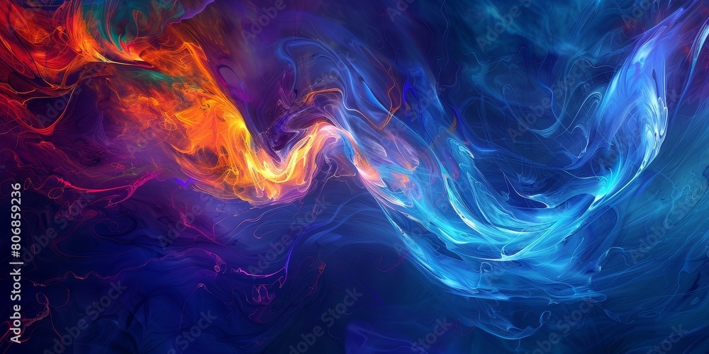 Fototapeta premium Mesmerizing Swirls of Color, Abstract Art with Deep Blue and Vibrant Reds