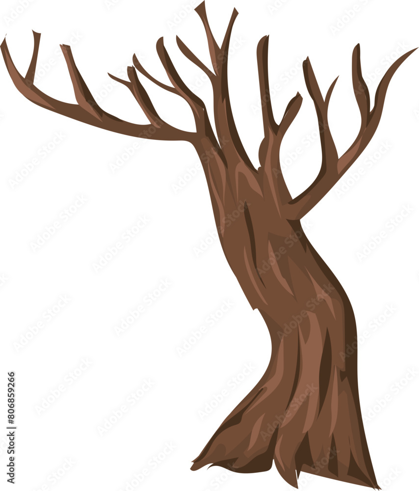 Cartoon dry tree illustration on transparent background.
