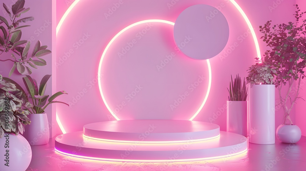 3d pink neon product platform 3d pink neon product platform