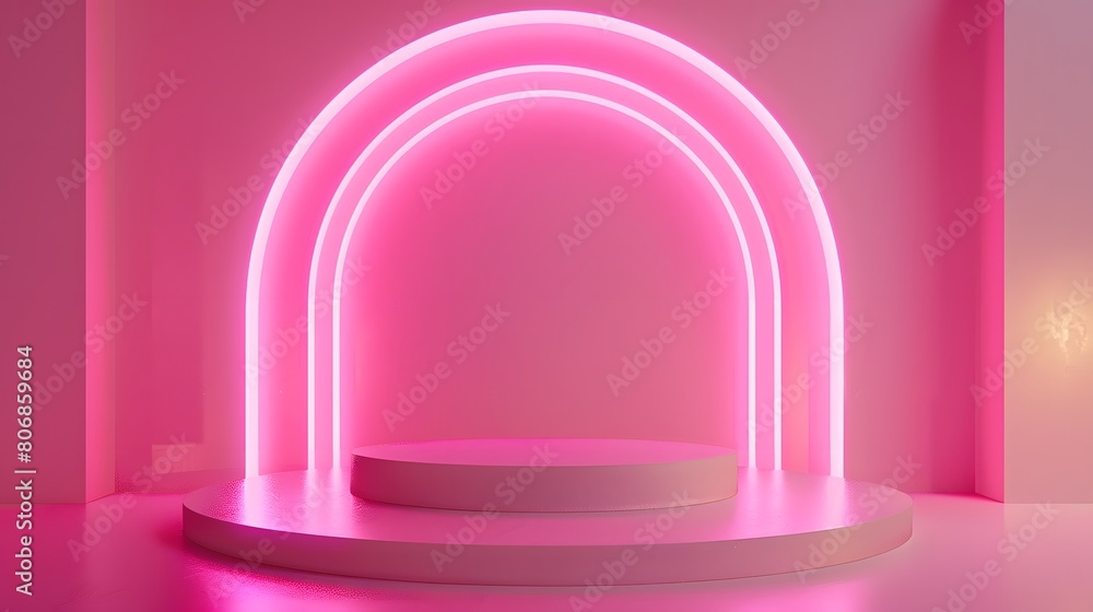 3d pink neon product platform