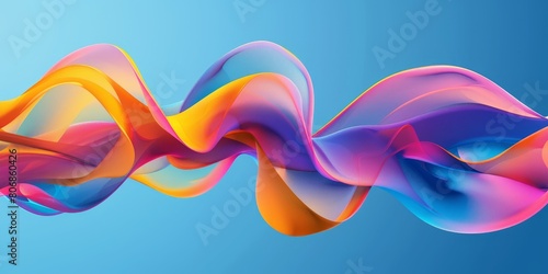 Flowing Colorful Shapes on a Blue Background  3D Abstract Waves  Vibrant Digital Art