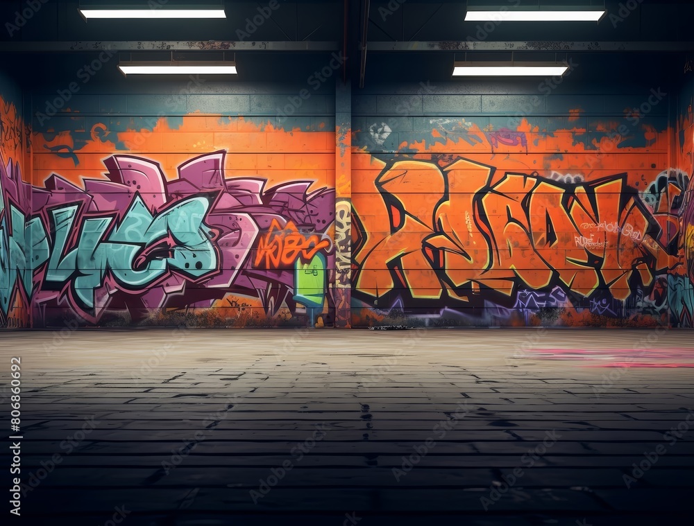 graffiti wall background using Generative AI, offering an imaginative twist on traditional street art, ideal for creating a dynamic pop art backdrop.