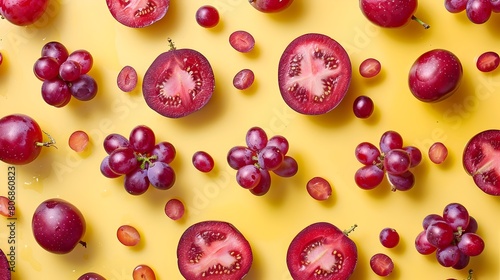 Vibrant Grape Slices and Whole Forming Pattern on Bright Background